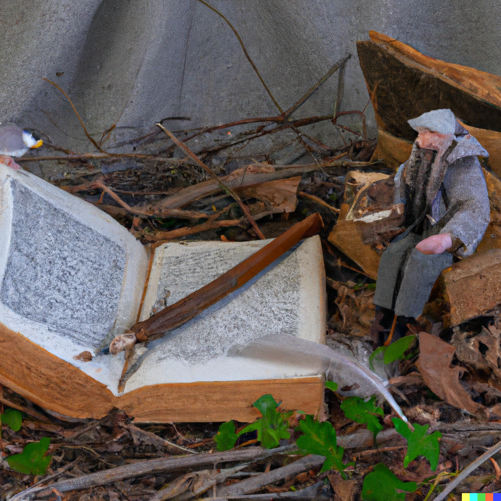 DALL·E 2022-12-30 00.18.13 - a photo of a collage scene made with natural materials that depicts thoreau writing a book.png