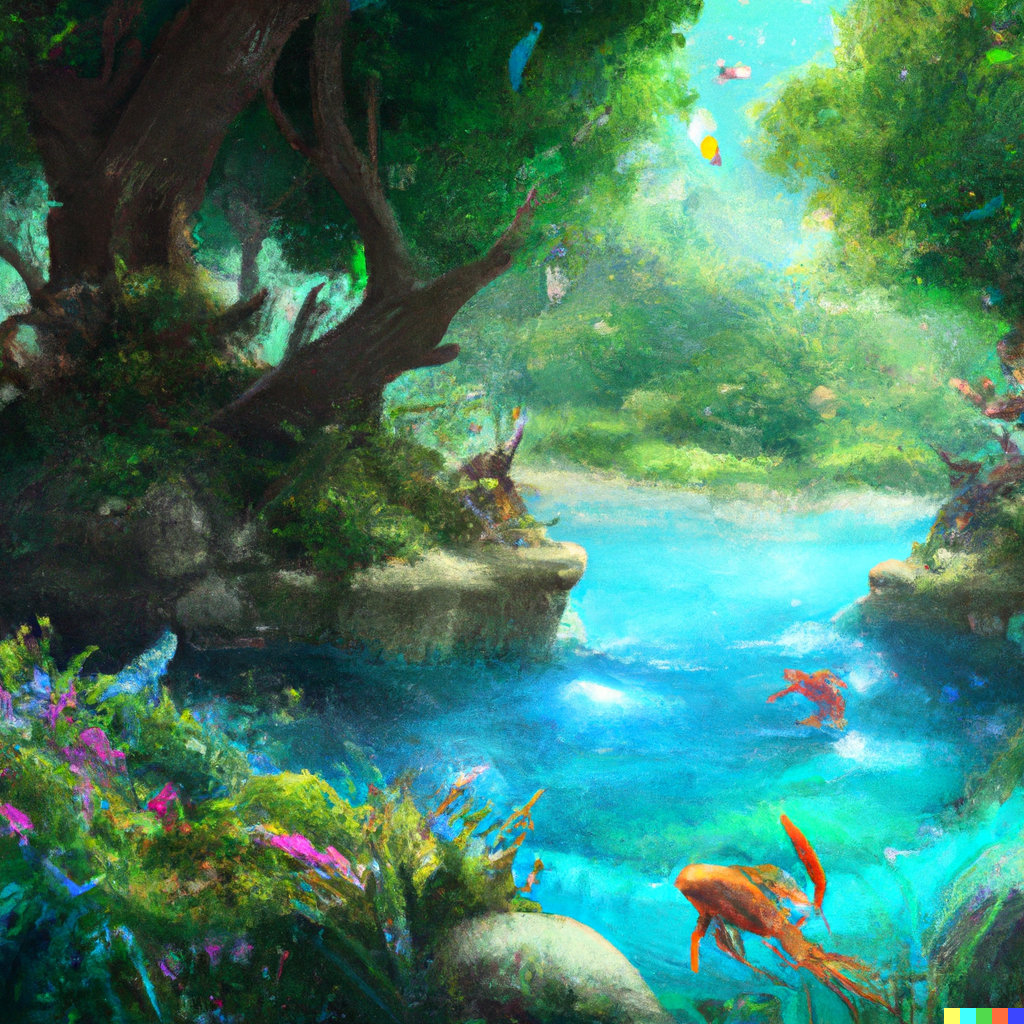 DALL·E 2023-01-31 10.31.47 -  a magical pond full of birds and fish surrounded by trees, digital art .png