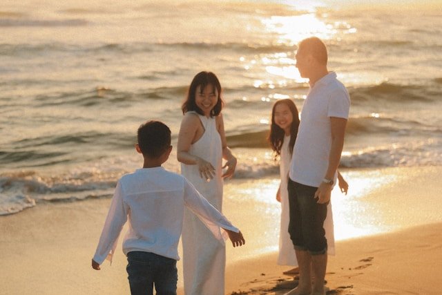 parents with two young children