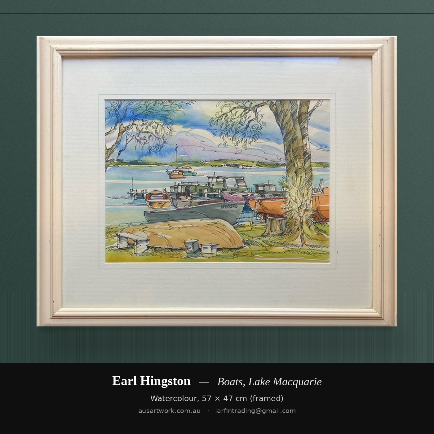 Earl Hingston original painting - Boats, Lake Macquarie