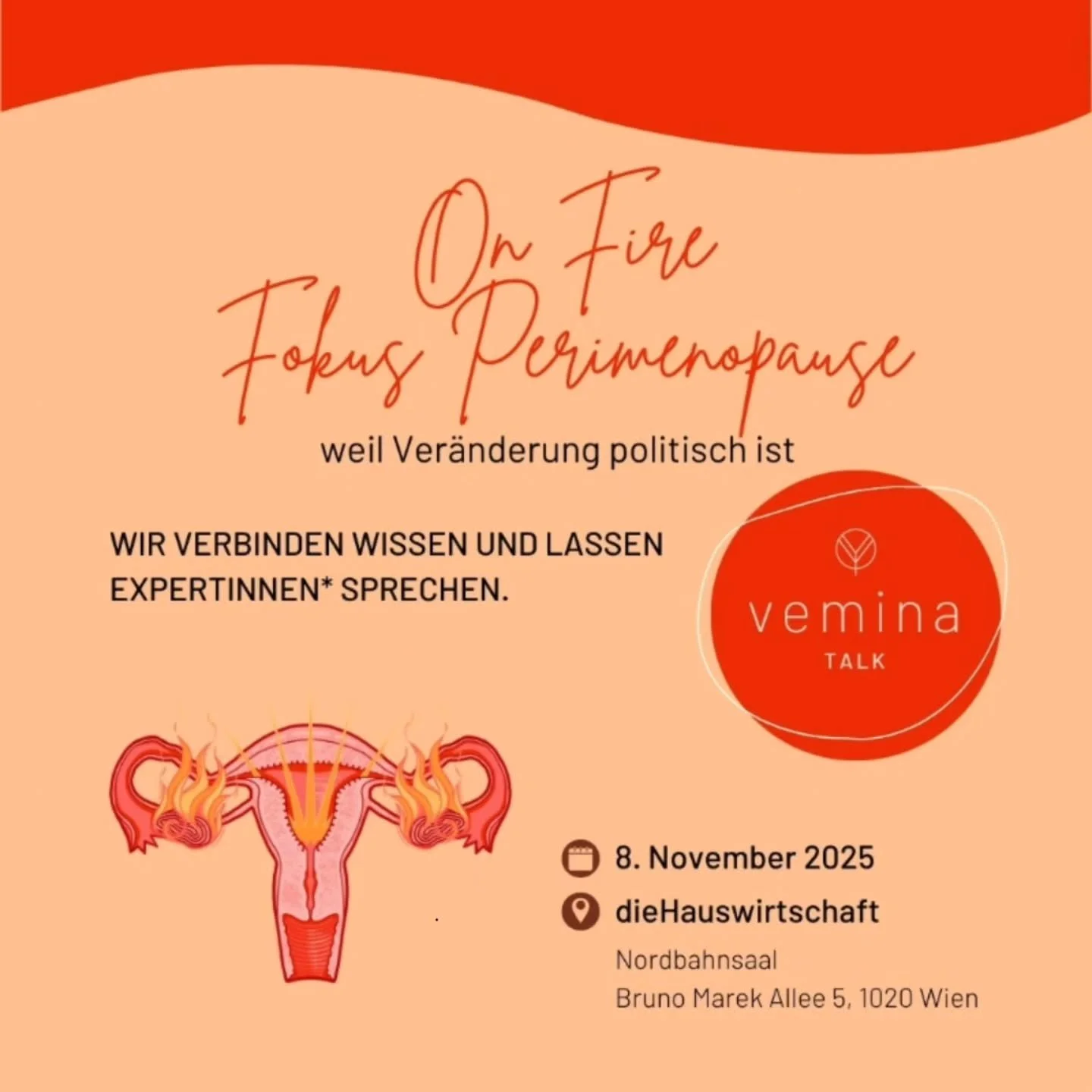 ✨Bald ist es soweit✨
Unser @vemina.at Talk geht in die 3. Runde. 

In der @diehauswirtschaft im @nordbahnsaal schauen wir gemeinsam &uuml;ber den Tellerrand der Perimenopause!!! 

✅Es erwarten dich Keynotes zu k&ouml;rperlichen, psychosozialen und ge