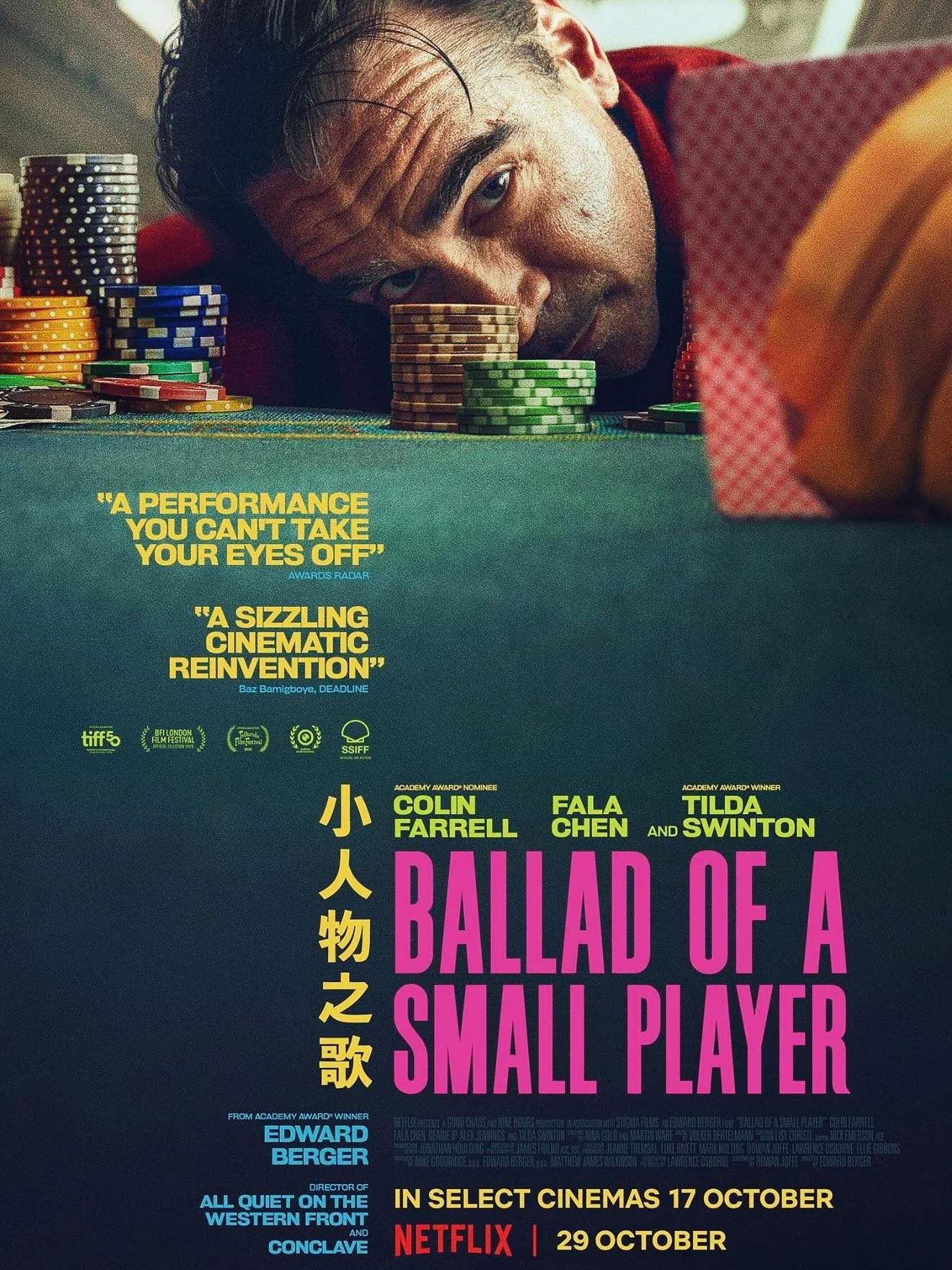 Loved the book. Loved the film. 
Based on the intriguing novel by @lawrenceosbornewriter and directed by Conclave director Edward Berger, Ballad of a Small Player is one of the best films I’ve seen in ages;  beautifully shot and with a phenome