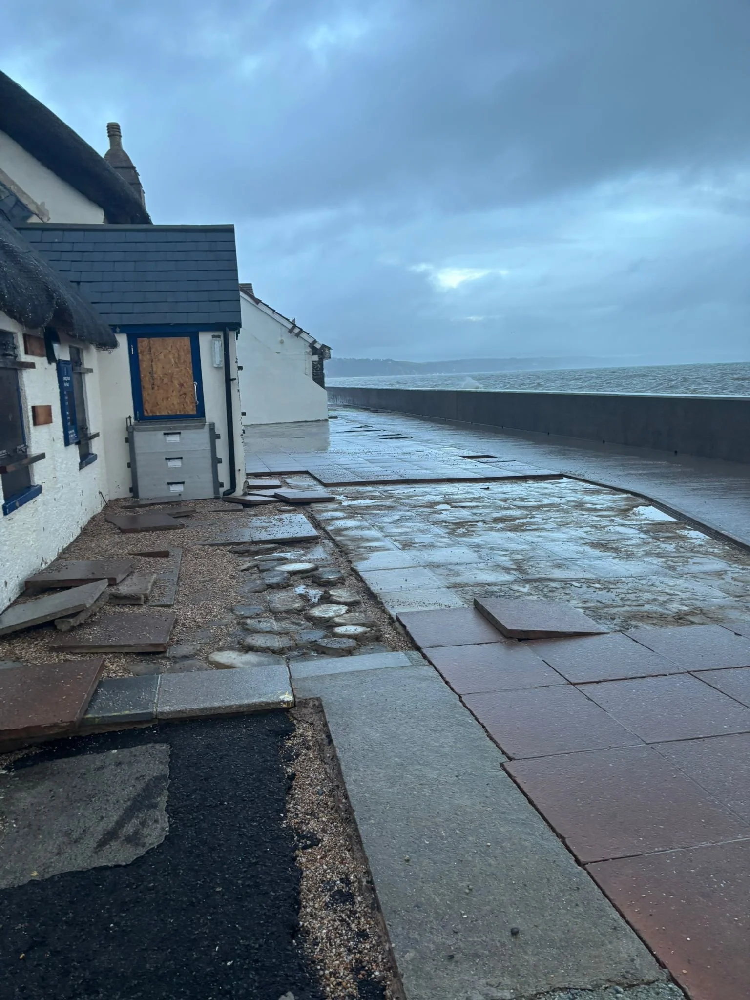 On the 5th of February a storm not strong enough to even have a name ripped off our paving slabs. Did a lot more damage to the village.
