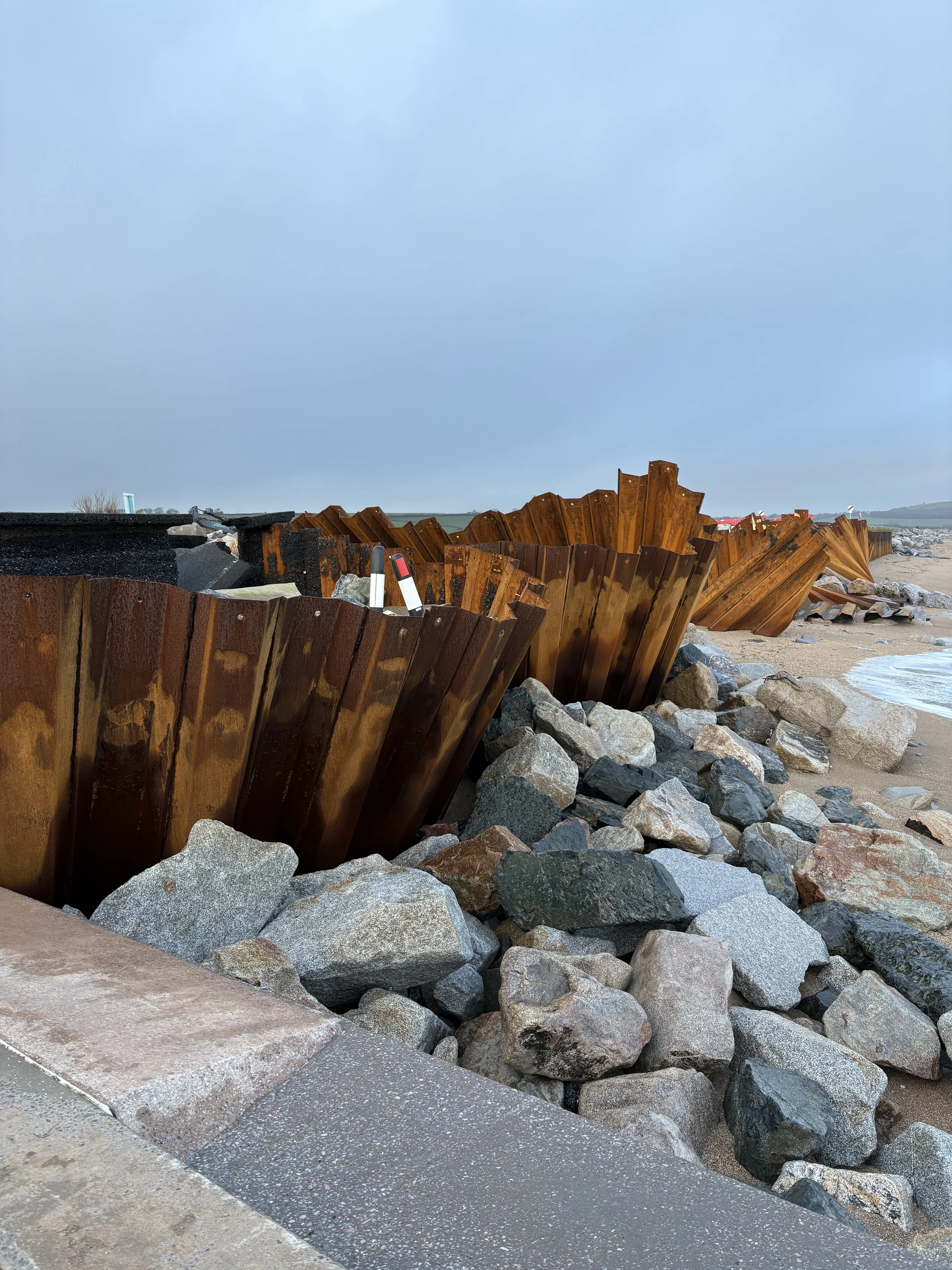 The sea defences were trashed in front of the carpark