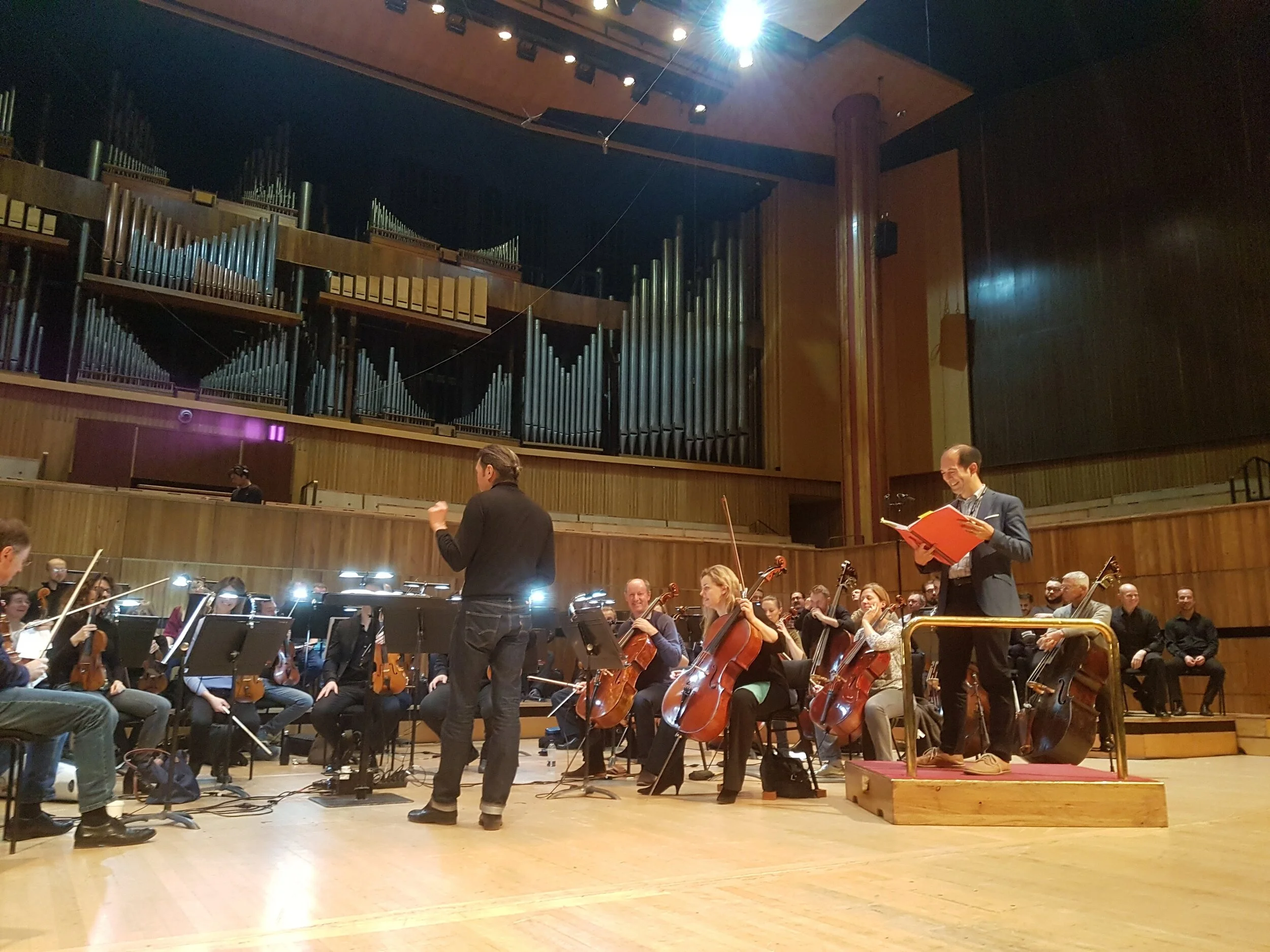 Vladimir Jurowski in rehearsal with the London Philharmonic Orchestra and London Voices at Royal Festival Hall with assistant conductor, Tim Murray doing a turn as Sellem.