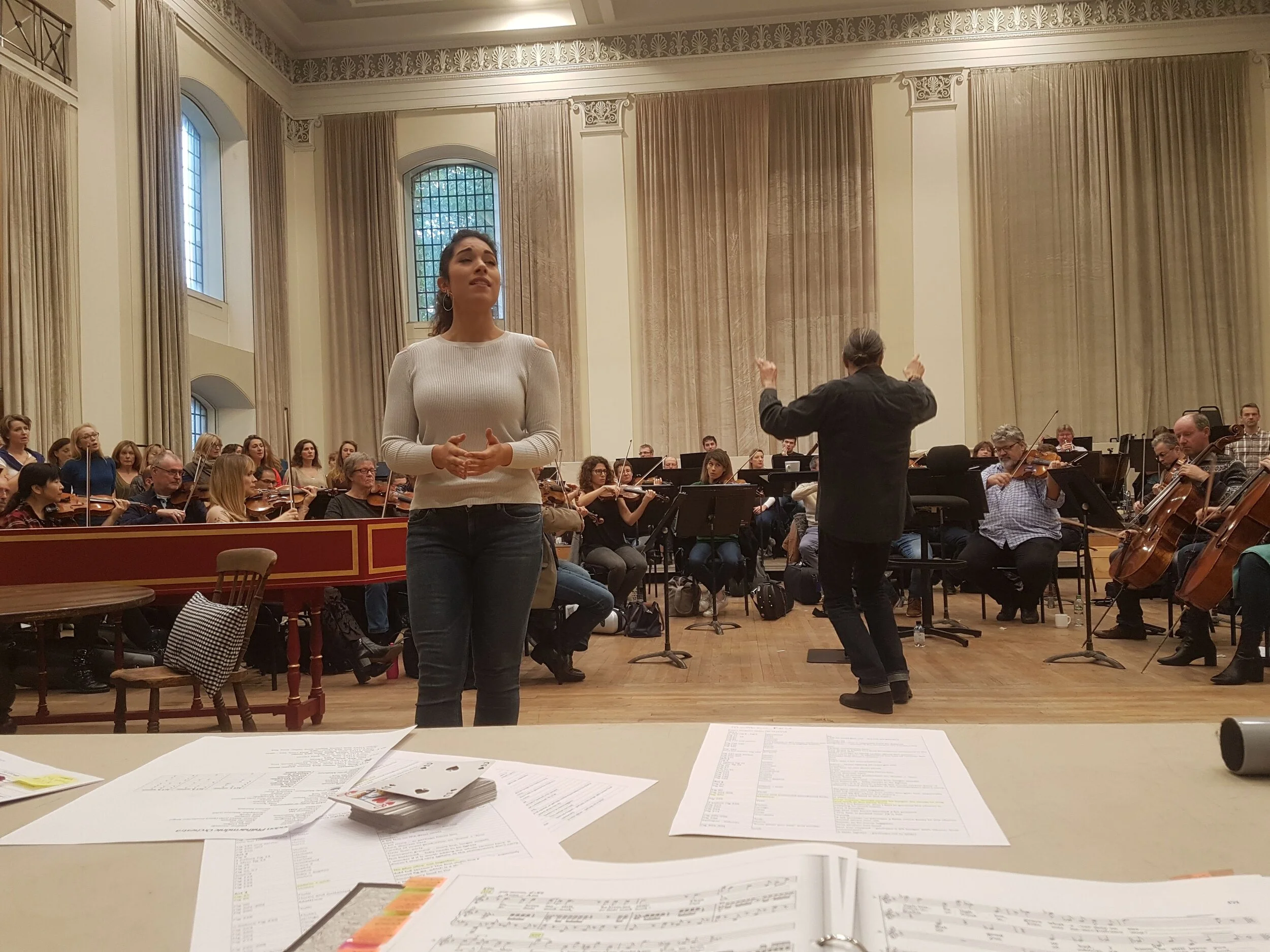 Sophie Burgoss (Anne Trulove) in rehearsals with Vladimir Jurowski and the London Philharmonic Orchestra at Henry Wood Hall.