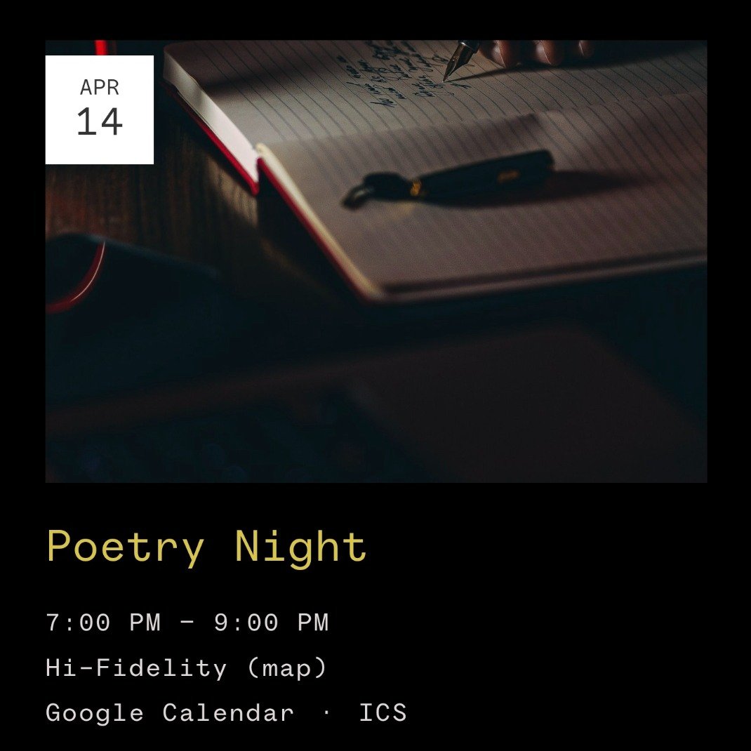 EVERY 2ND &amp; 4TH SUNDAY we host an open mic dedicated to poetry, prose, and any other written format you'd like to share!

The sign-up sheet hits the bar at 6:30pm and the mic is open from 7 - 10pm.

It's been amazing having so any talented writer