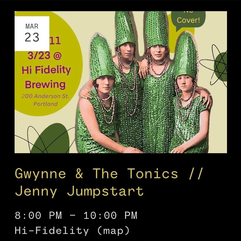 🎶🌟 **LIVE MUSIC ALERT! SATURDAY, MARCH 23** 🌟🎶

Get ready for a night of soulful tunes as Gwynne &amp; The Tonics return to our stage, accompanied by the sweet sounds of Jenny Jumpstart! 🎤🎸
@gwynneandthetonics Jenny jumpstart

Join us on Saturd