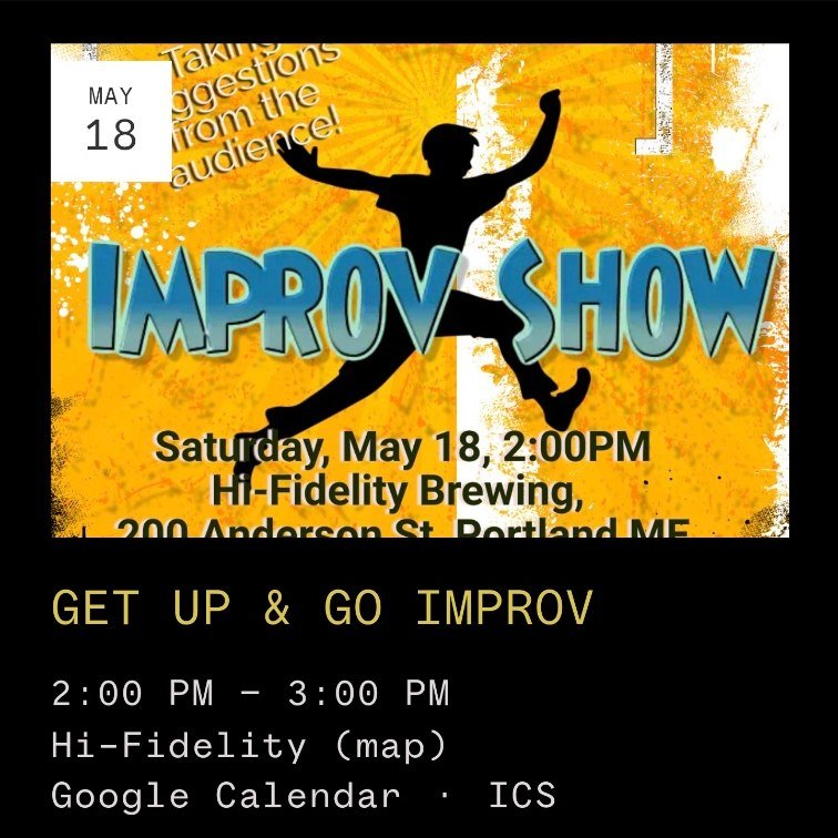 We're letting Get Up &amp; Go Imrpov Company take over our tasting room for a little bit this Saturday (5/28) afternoon for a fun perfomances put on by their graduating class!

Pop in at 2 pm to catch a glimpse at the next generation of improv!

#Imp