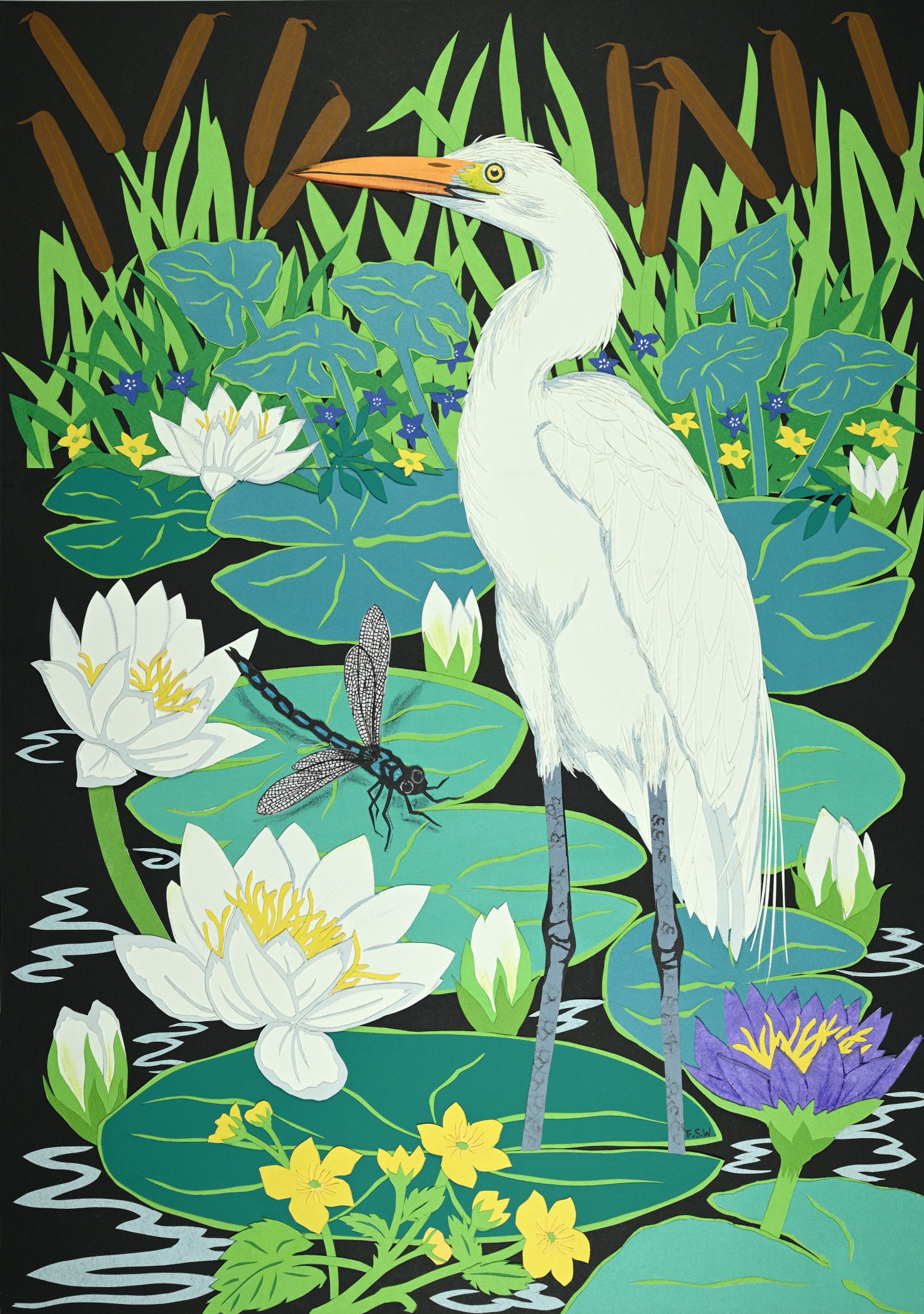 Fiona Scott  - Great  Egret & Waterlilies.jpg
