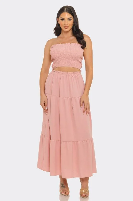 Tube Top & Ruffled Hem Maxi Skirt Set