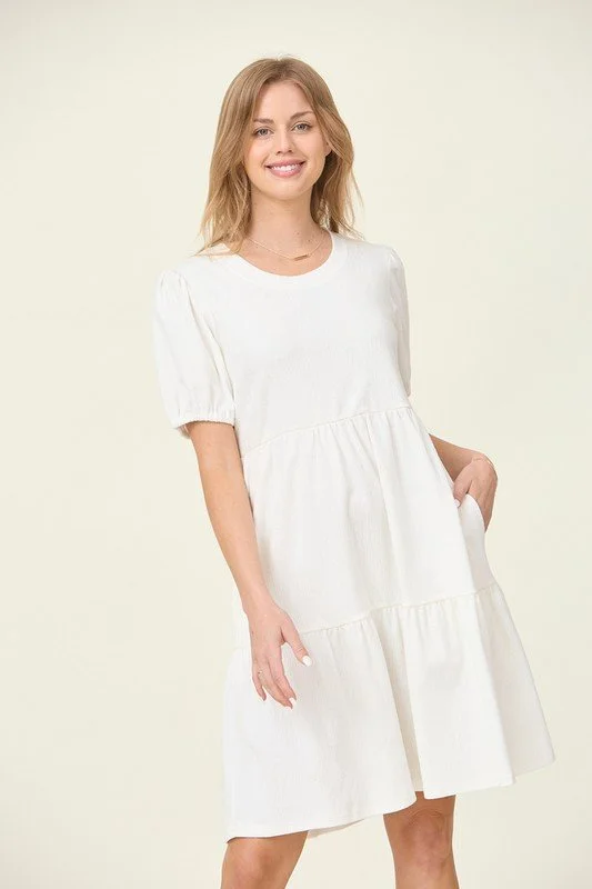 Puff Sleeves Tiered Babydoll Dress