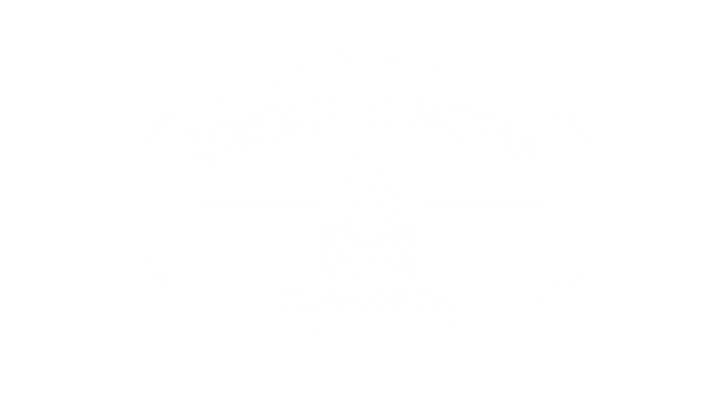 Logo for Bruce & Sons Firewood Co. featuring a stylized campfire with logs and flames, outlined in white on a black background.