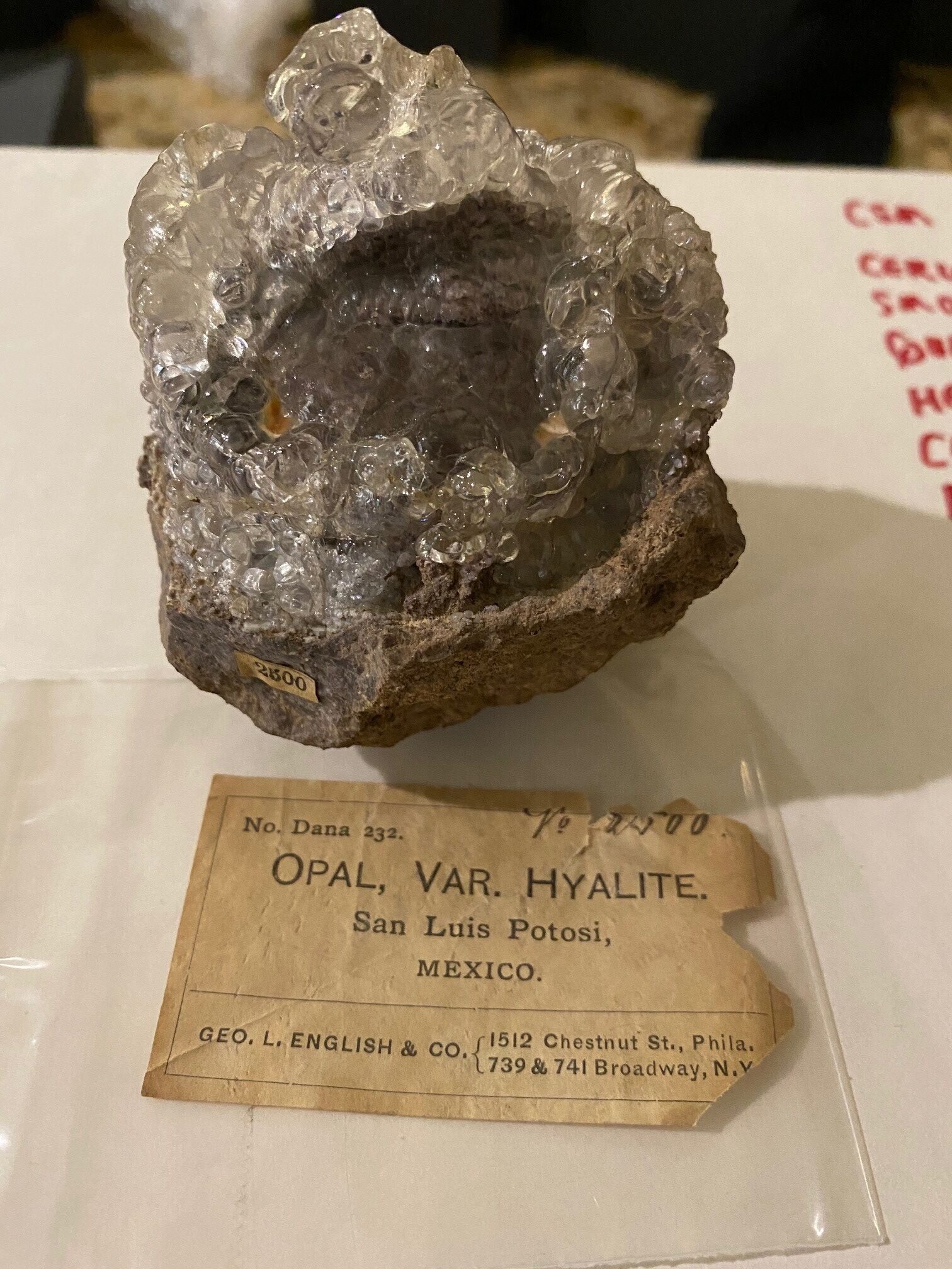 Old George English Label with this Hyalite Opal – Mexico