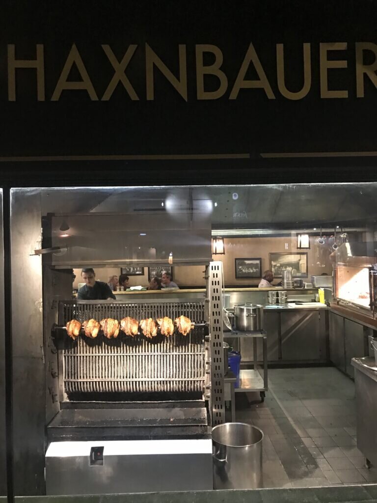 Roasting Pork Knuckles, yum!! We ate at Haxenbauer twice!