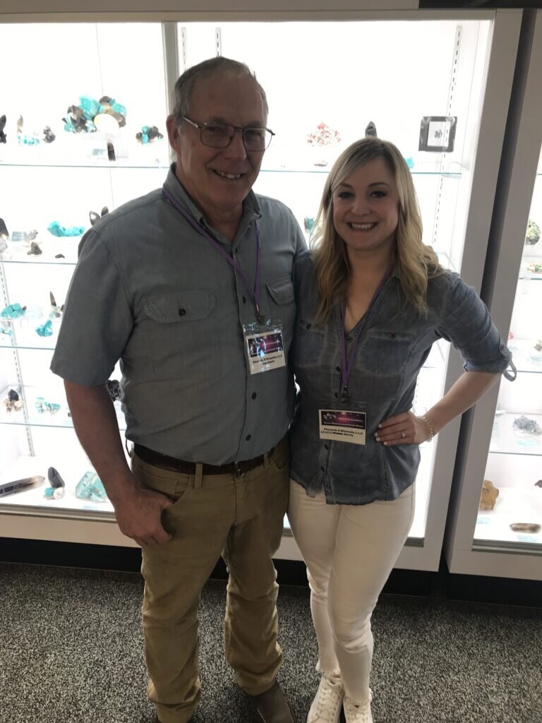 Joe and Crystal Dorris from the Weather Channel show “Prospectors” showing off new amazonite and smoky quartz.