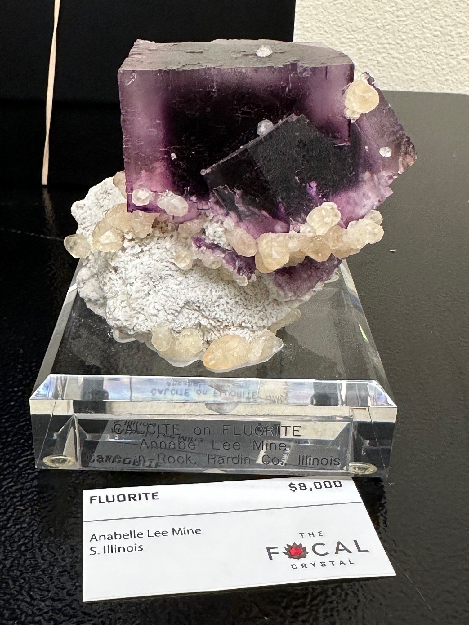 Raspberry Fluorite with Calcite, sold