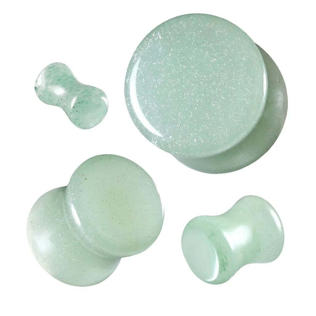 Green Aventurine Double Flare Organic Ear Plugs