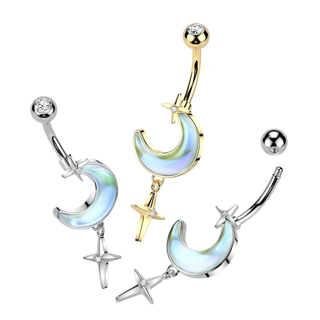 Aurora Borealis Crescent Moon Belly Button Ring