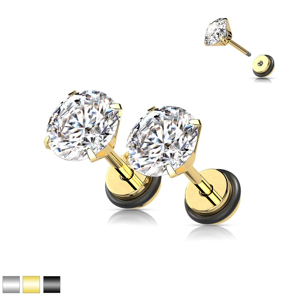 16g Sparkling CZ Stainless Steel Flatback Plugs