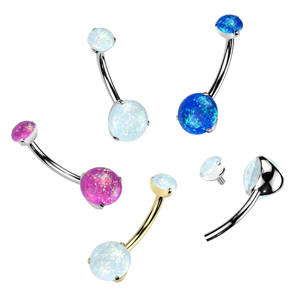 Fire-Bright Opal in Titanium Navel Jewelry