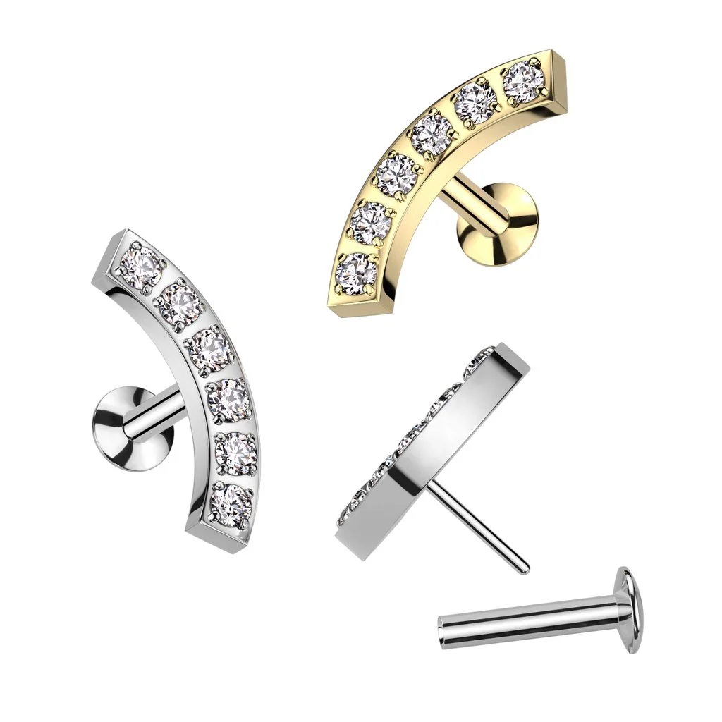 Dazzling 16g Curved Stainless Steel Threadless Flatback