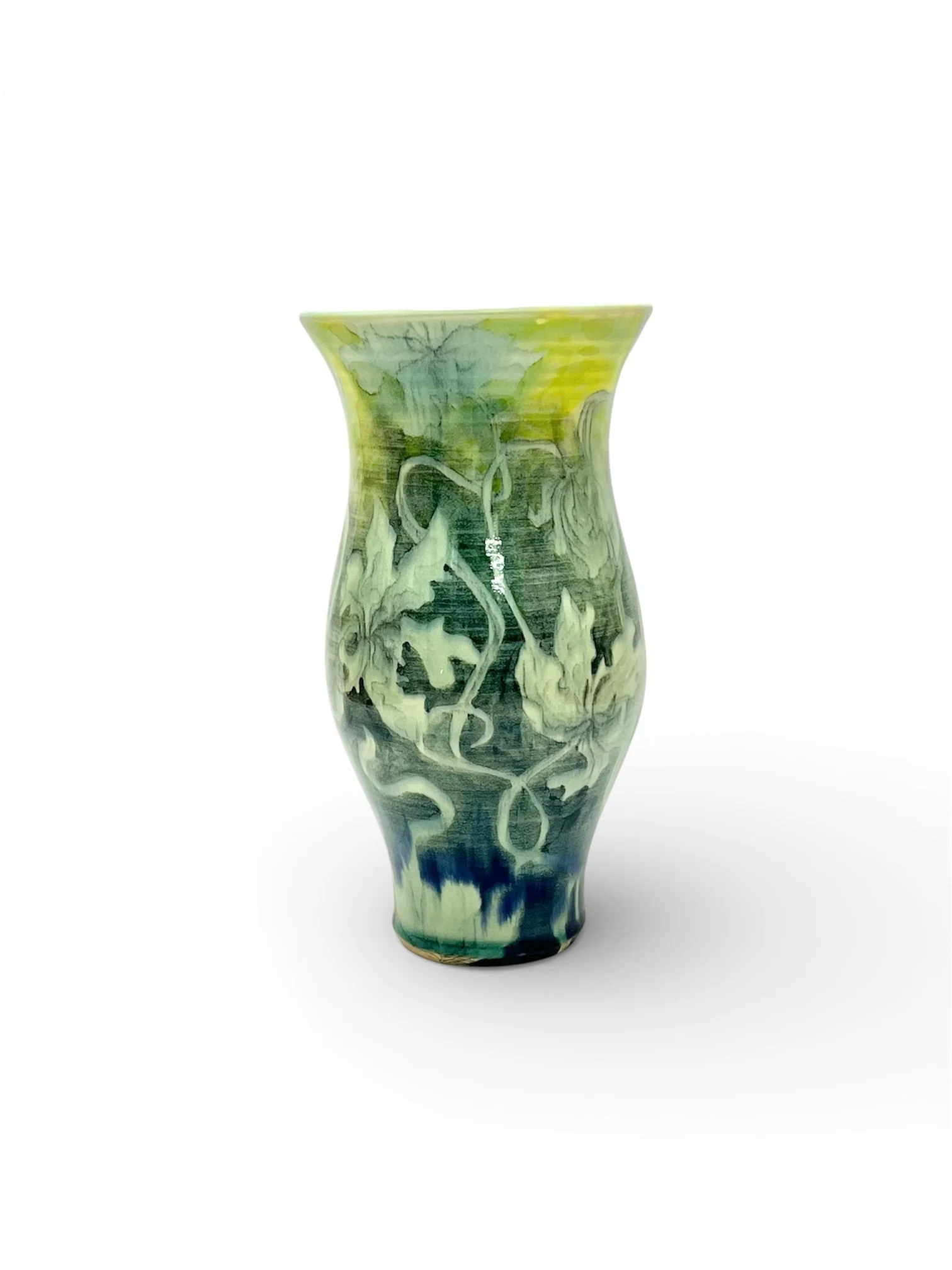 Green Blue Watercolor Floral Drip Vase