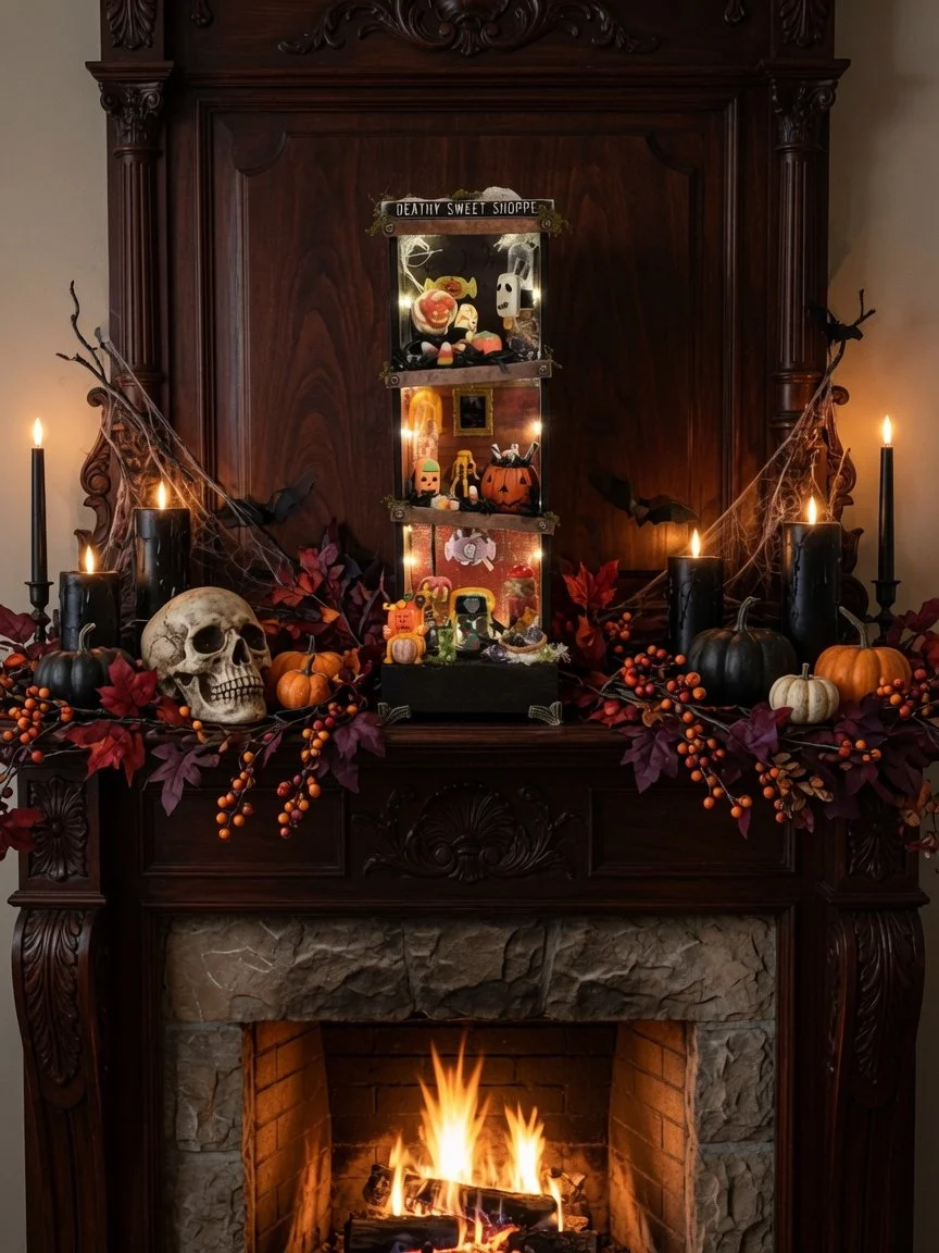 Halloween Candy Shop – Handmade Halloween Mixed Media Storefront & Scene Art