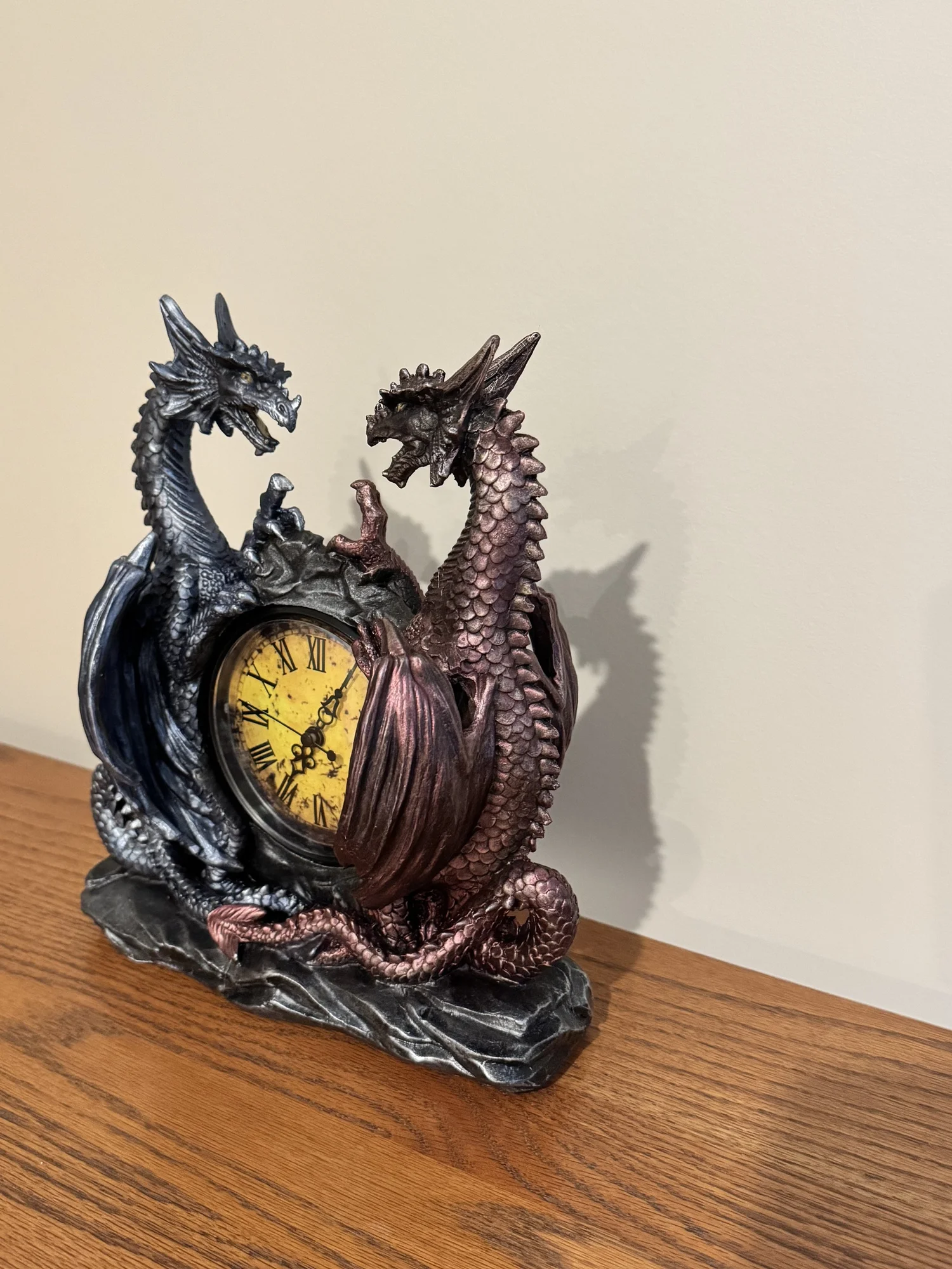 Hand-Painted Twin Dragons Clock - Battery Operated Mythical Decor