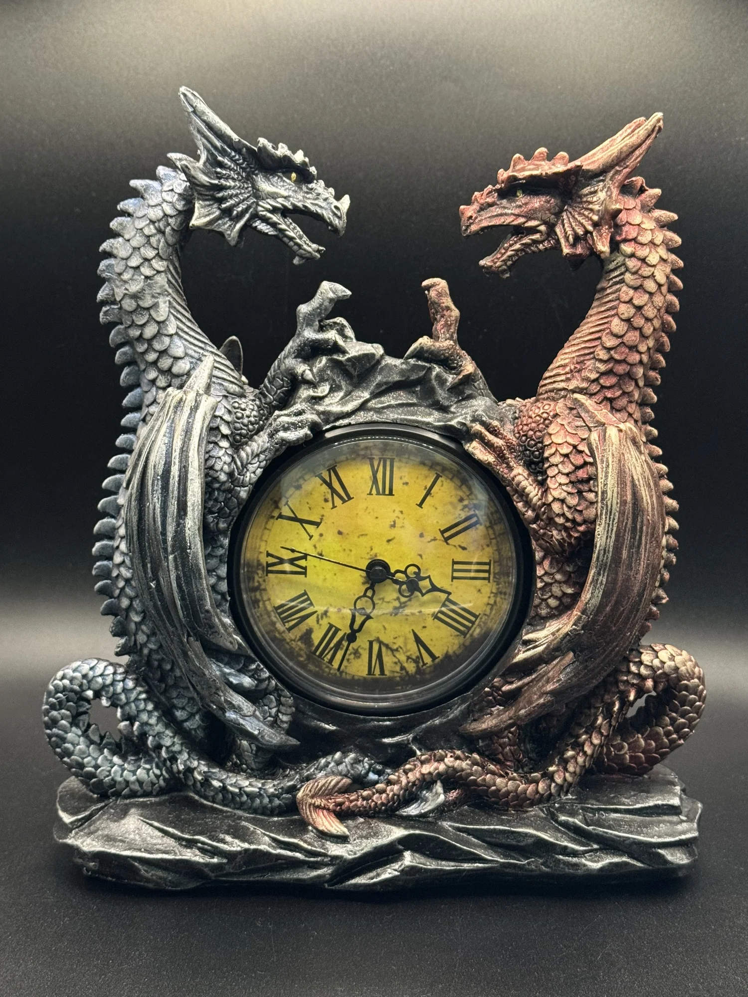 Hand-Painted Twin Dragons Clock - Battery Operated Mythical Decor