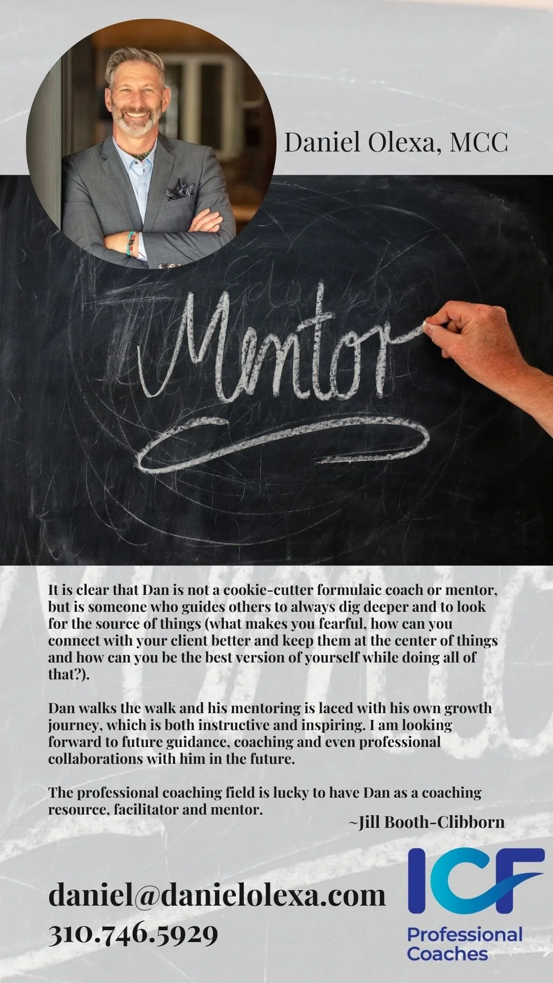 Coach Jill Booth-Clibborn's ICF Mentoring testimonial for Daniel Olexa