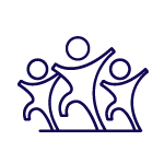 three people of varying sizes moving