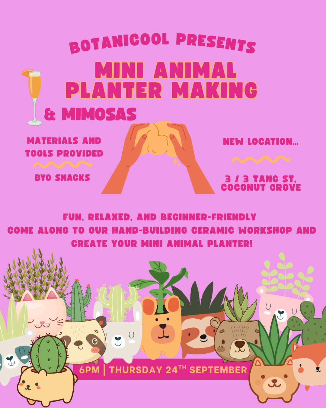 🪴 Mini Animal Planter Workshop & Mimosa 🥂 (Evening Session) - Thursday 24 September
