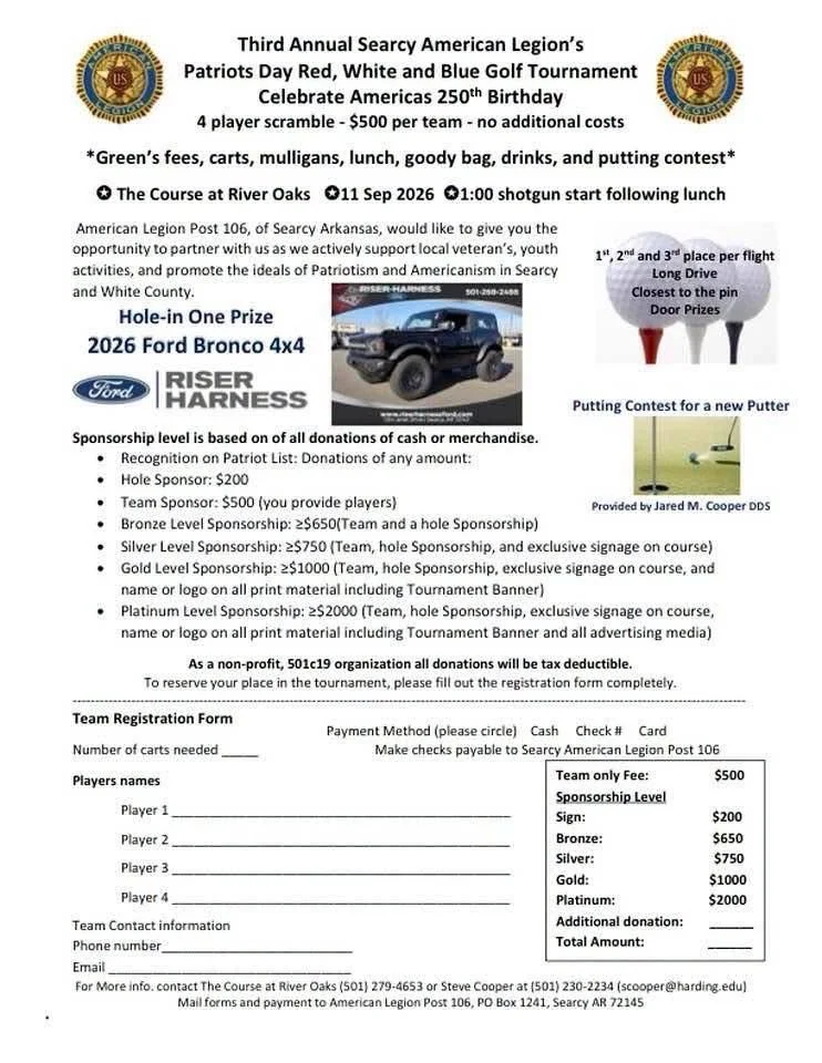 Searcy American Legion's Patriots Day Red, White &amp; Blue Golf Tournament