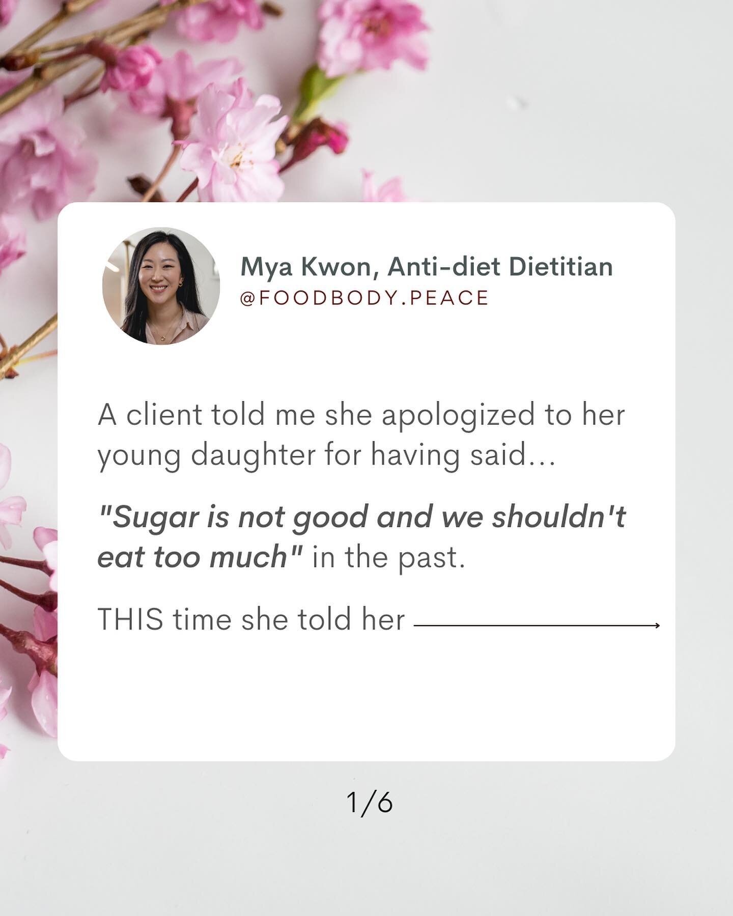 I almost cried when my client told me what she said about sugar to her daughter THIS time 😭⁠ (It's in slide 2!)⁠
⁠
When I ask clients about their first memories of food + body struggles, the stories usually go WAY back to childhood, involve our care