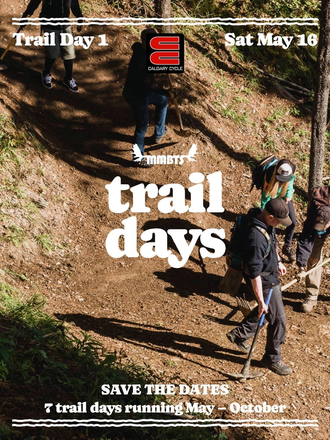 Trail Days are back and the first one is NEXT SATURDAY MAY 16!
This is the heartbeat of everything we do at MMBTS. Grab a buddy, show up and we'll provide the tools and direction. Meet great people, move dirt, earn karma.

Trail Day 1 is sponsored by