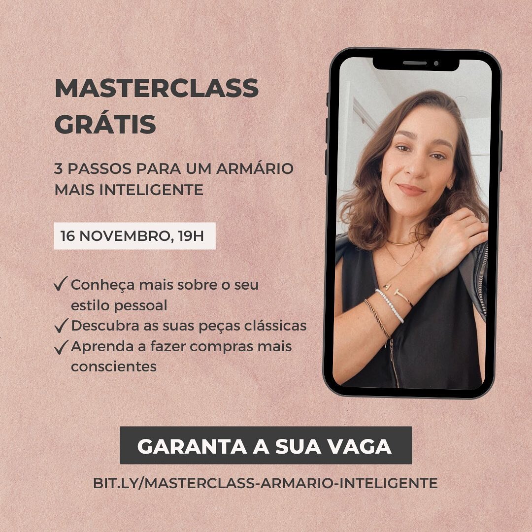 Voc&ecirc; sente que as suas roupas s&atilde;o sem gra&ccedil;a e n&atilde;o combinam muito com voc&ecirc;? T&aacute; na hora de mudar isso! ⁠
⁠
Participe da minha aula gr&aacute;tis onde voc&ecirc; vai aprender 3 passos para construir um arm&aacute;