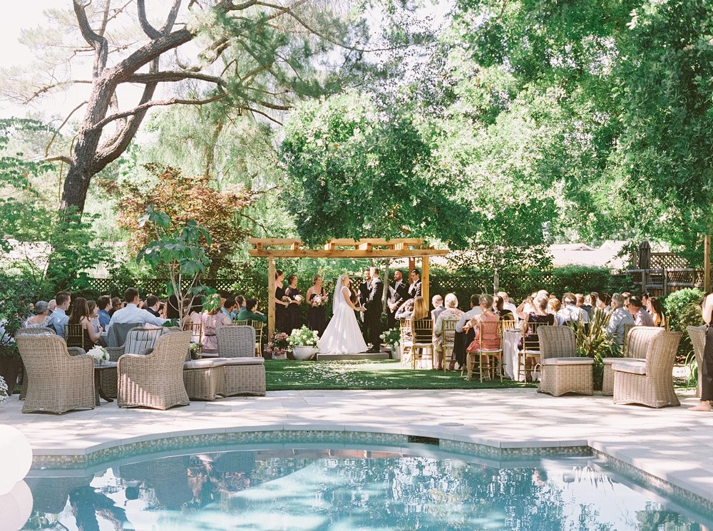 Portland Backyard wedding ceremony with pool