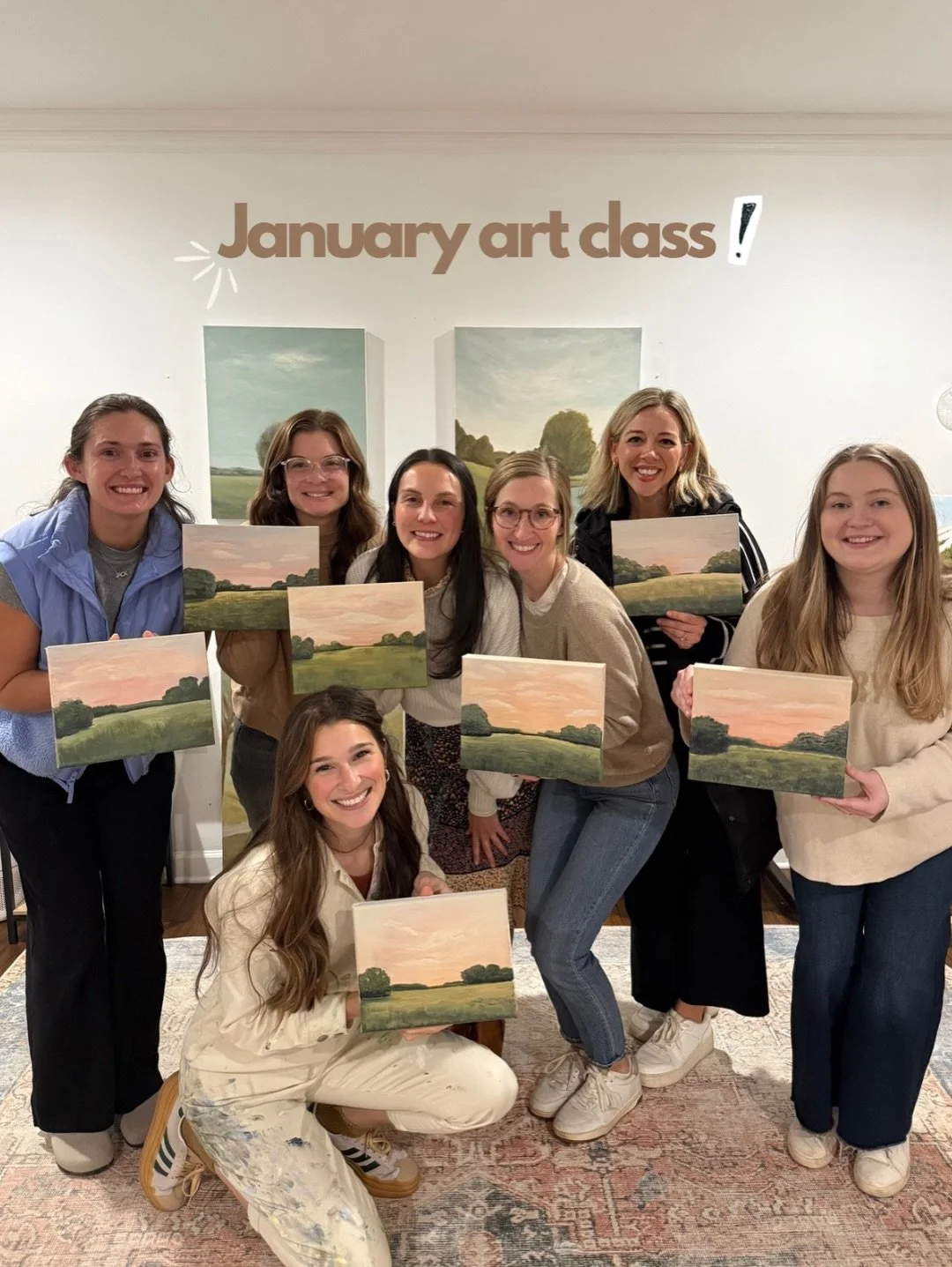 This paint class was a fabulous 30th birthday party. We had the best evening painting a pink sunset right before the snowstorm locked us in for weeks! 

If you&rsquo;re interested in booking a party shoot me a message or head to my website for more i