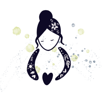 Illustrated woman holding a heart