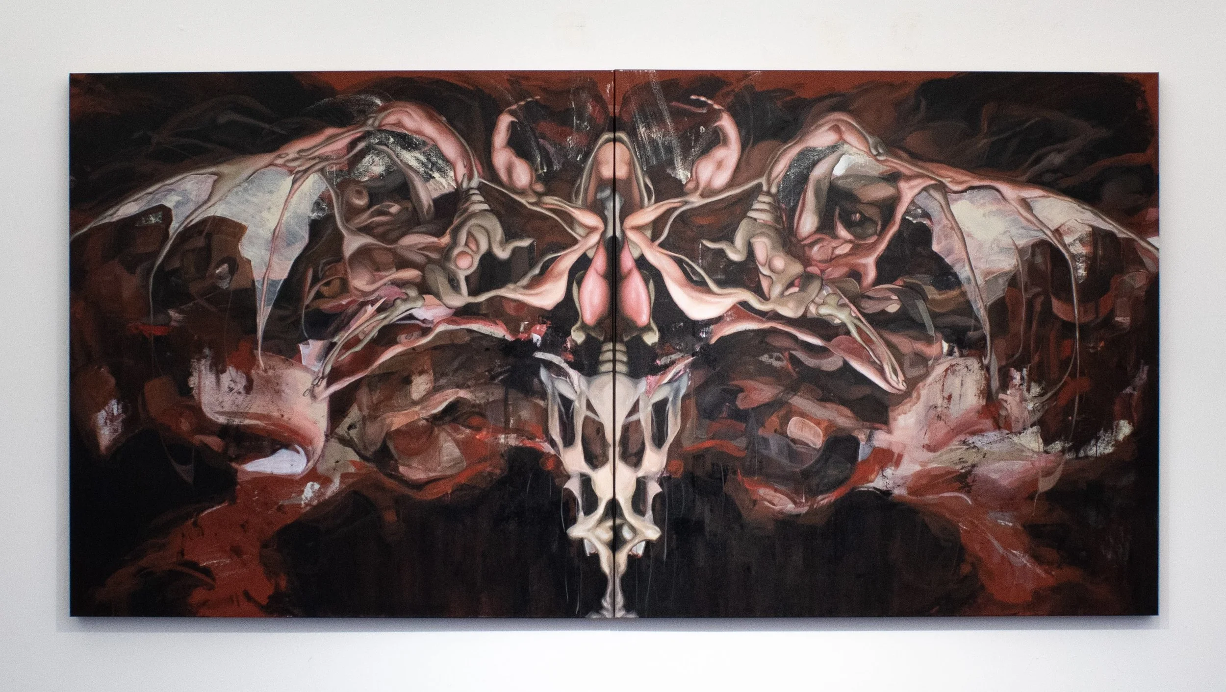  I've been touching myself bloody to the thought of your death. , 2025 
Acrylics on canvas, 48 x 96 inches