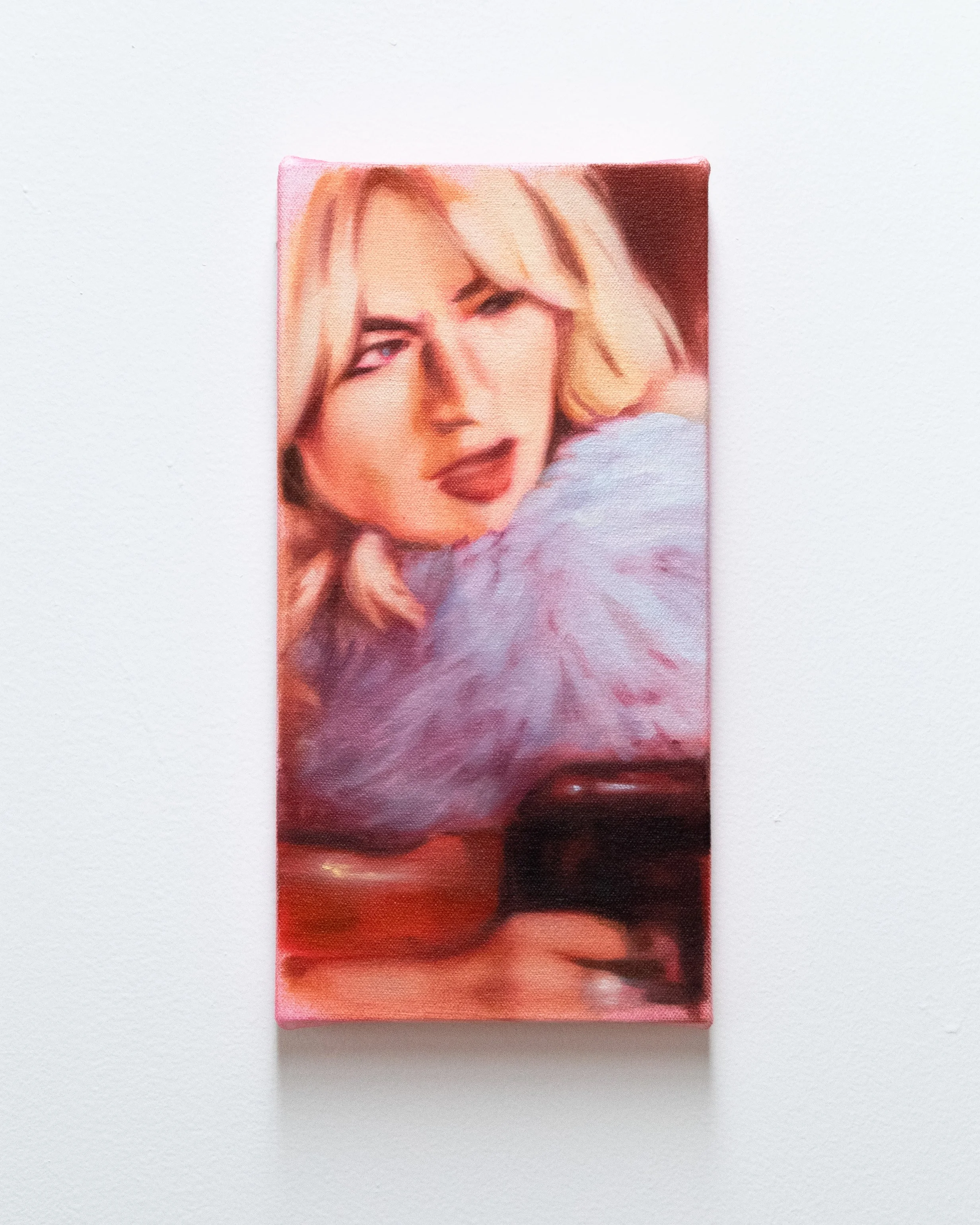  Sabrina Carpenter with a gun painting , 2026 
Oils on canvas, 12 x 6 inches