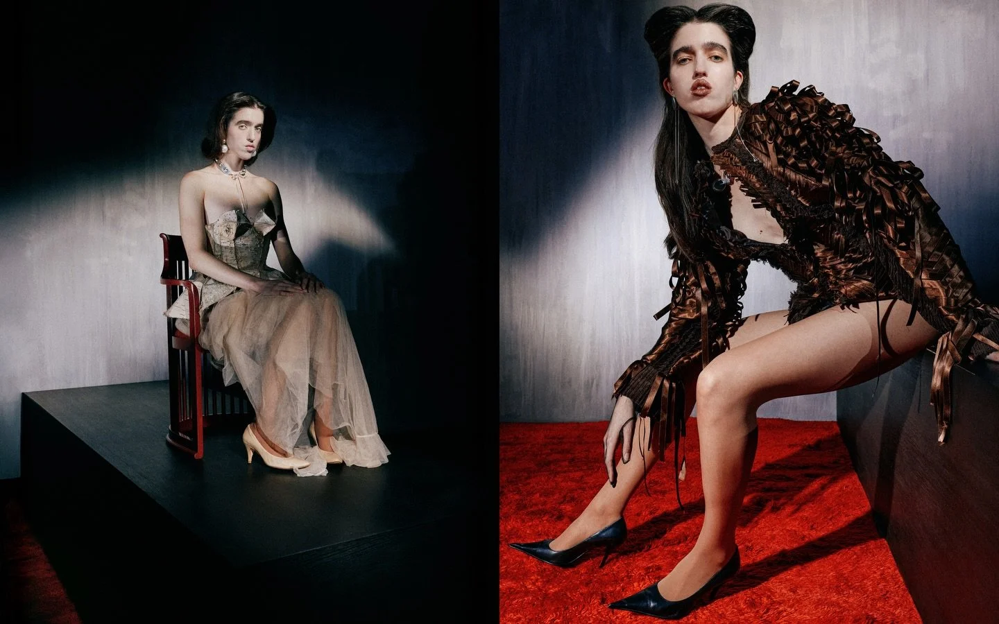 Hair and makeup by me.
Products used @armanibeauty 

Now out on @mirror_mirror_magazine 

A dialogue between body and garment, where fashion trancends wearability and becomes pure emotion. Drawing from the theatrical language of couture and the surre