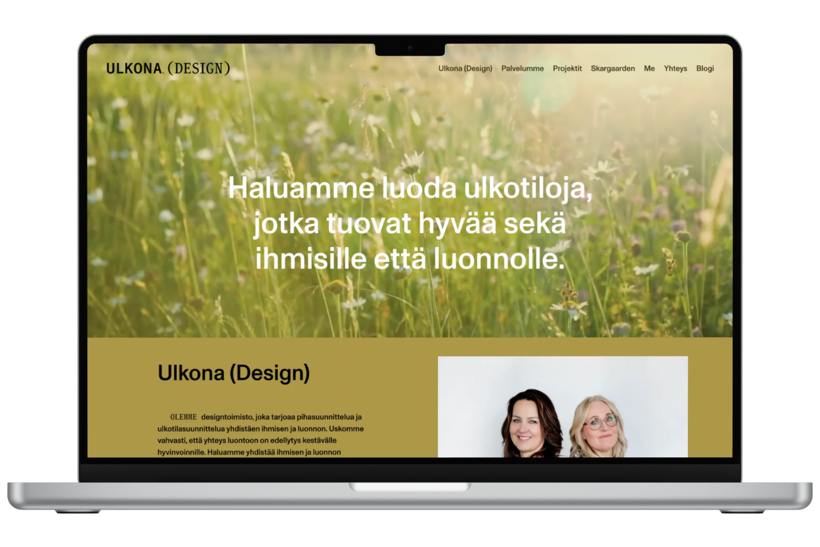 Kuva Ulkona Design nettisivujen etusivusta