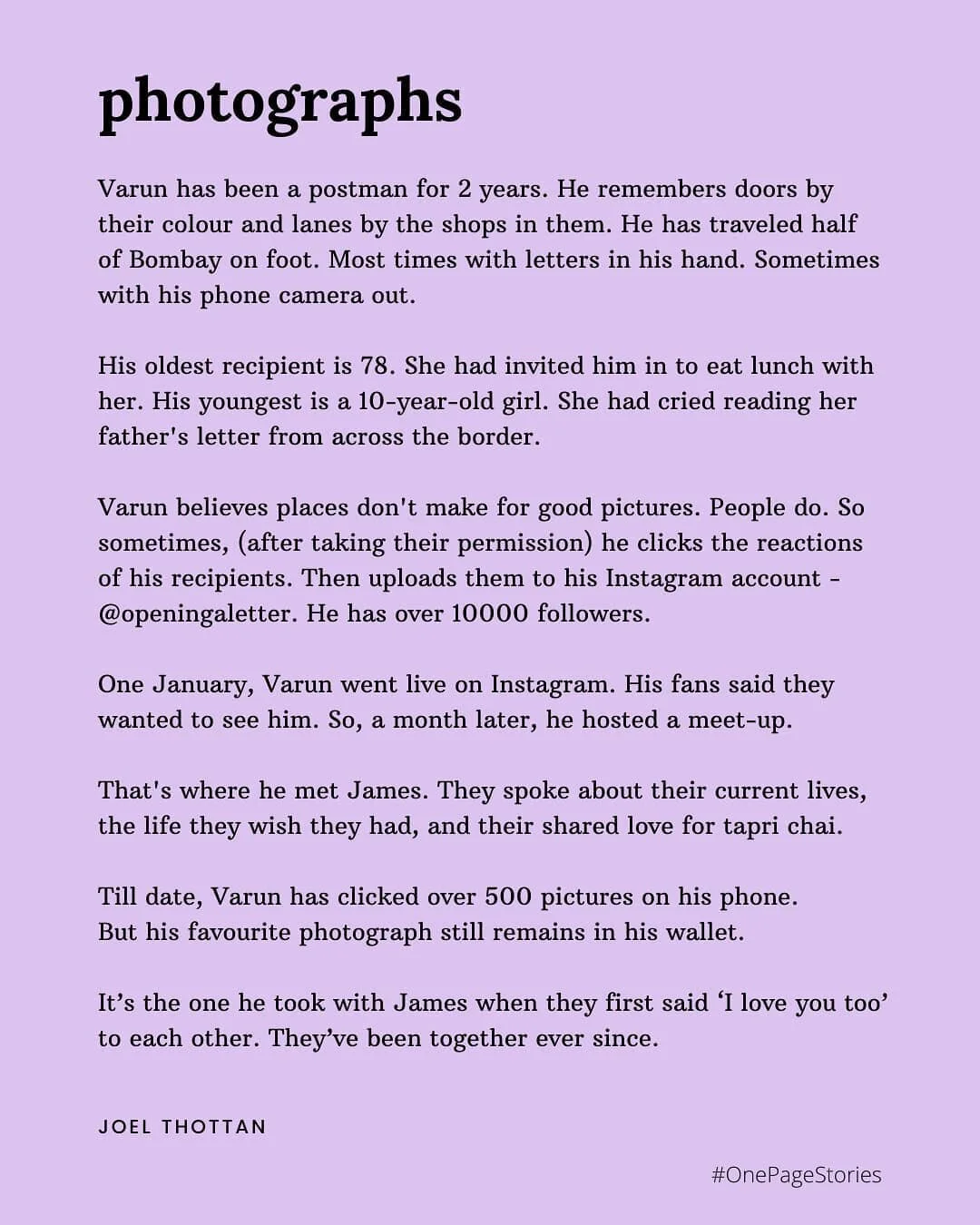 Yes, I have missed writing these too. Describe your favourite photograph of your lover to me.
.
.
.
.
.
.
#OnePageStoriesByJoel #love #lovestory #pride #pridemonth #pride🌈 #gay #gaycouple #gaypride #lovequotes #loveyou #couple #couplegoals #couples 