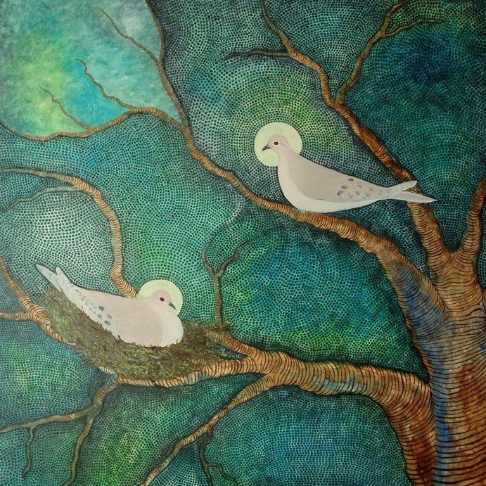 Mourning doves, 24" x 24"