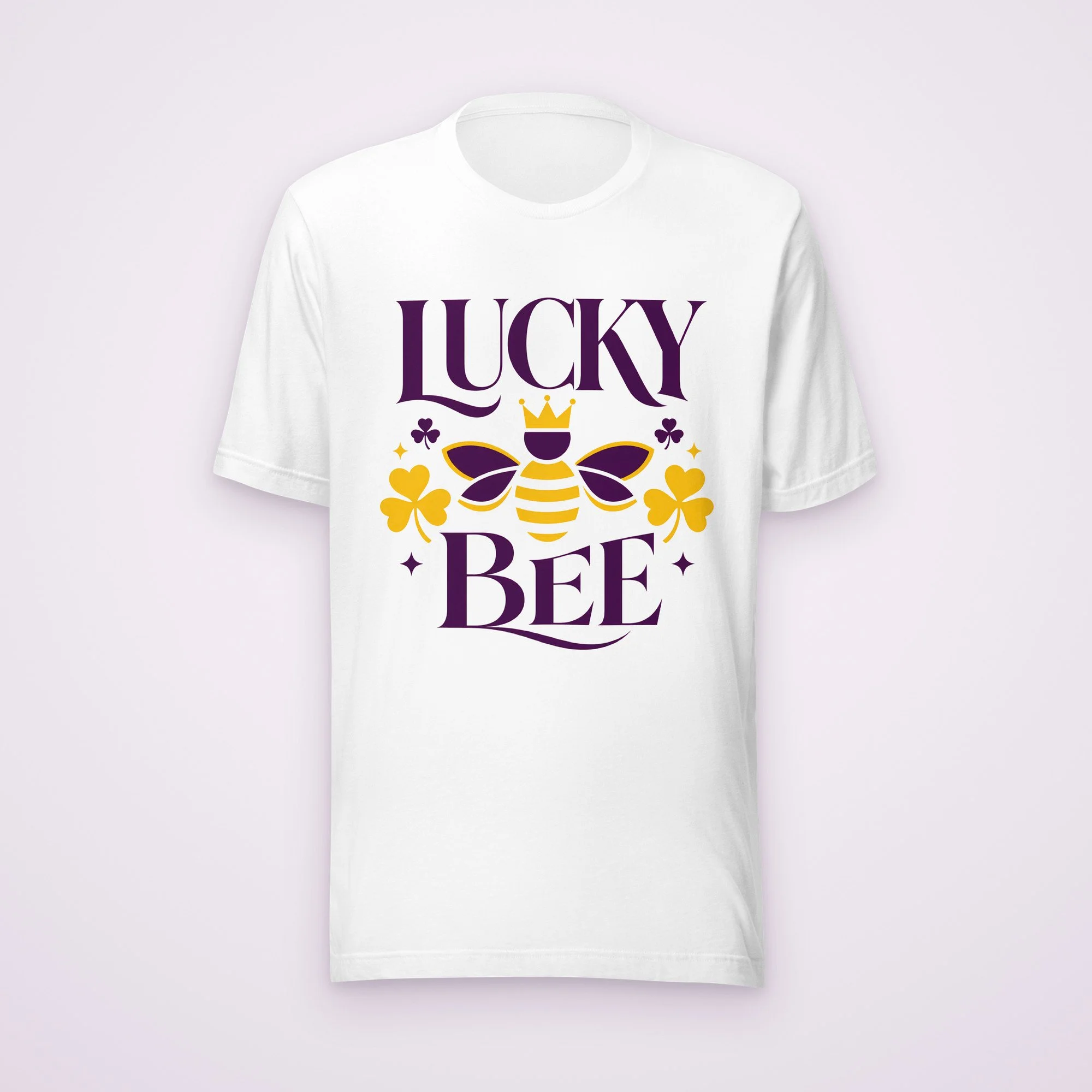 Lucky Bee tee in white, front view on a light background
