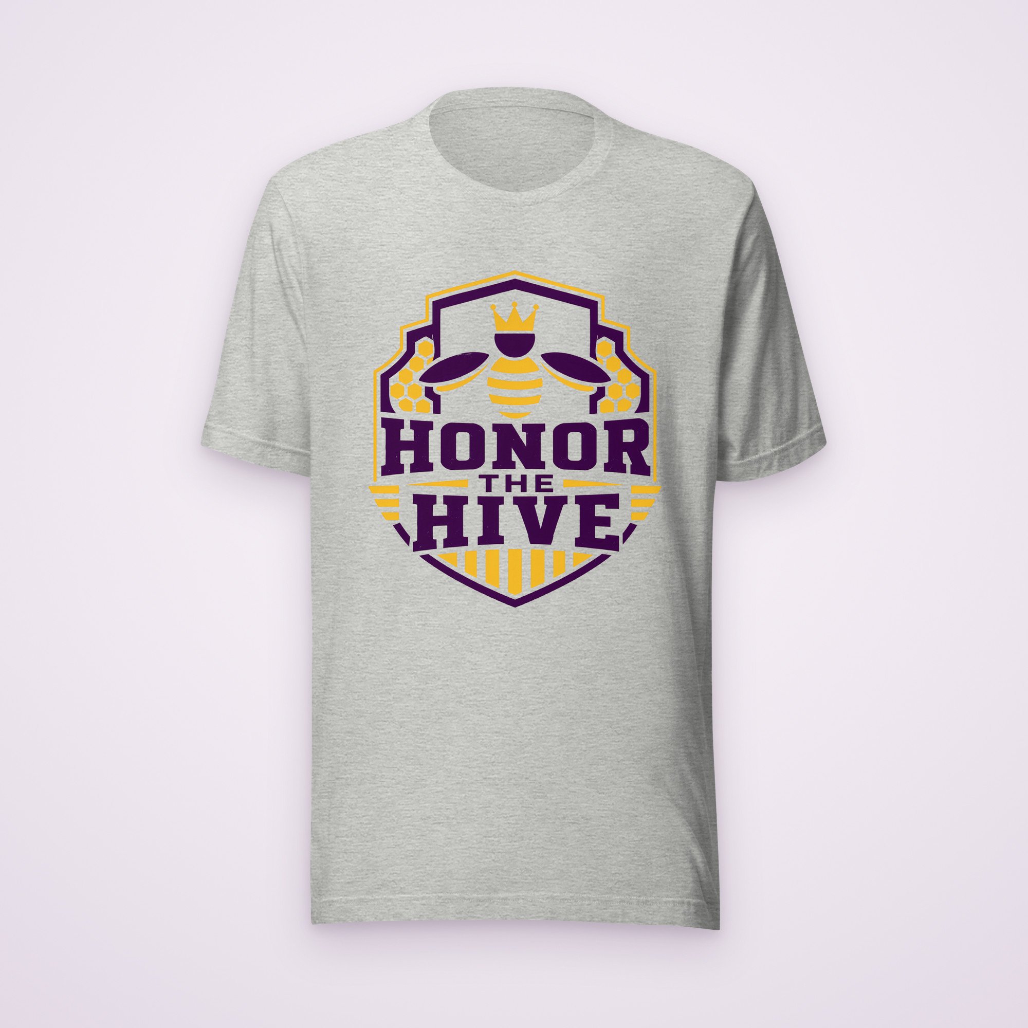 Honor the Hive tee in athletic heather, front view on a light background