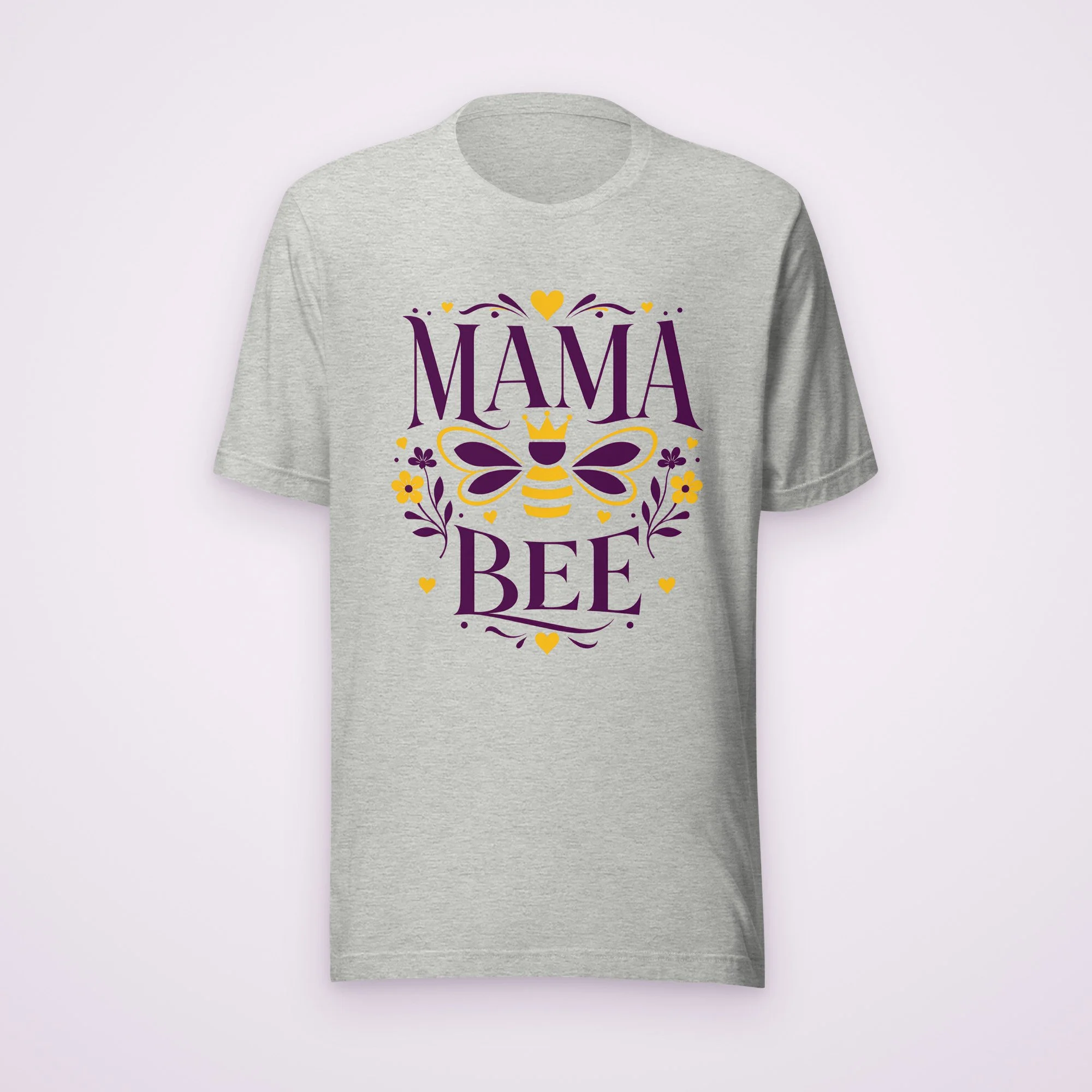 Mama Bee tee in athletic heather, front view on a light background