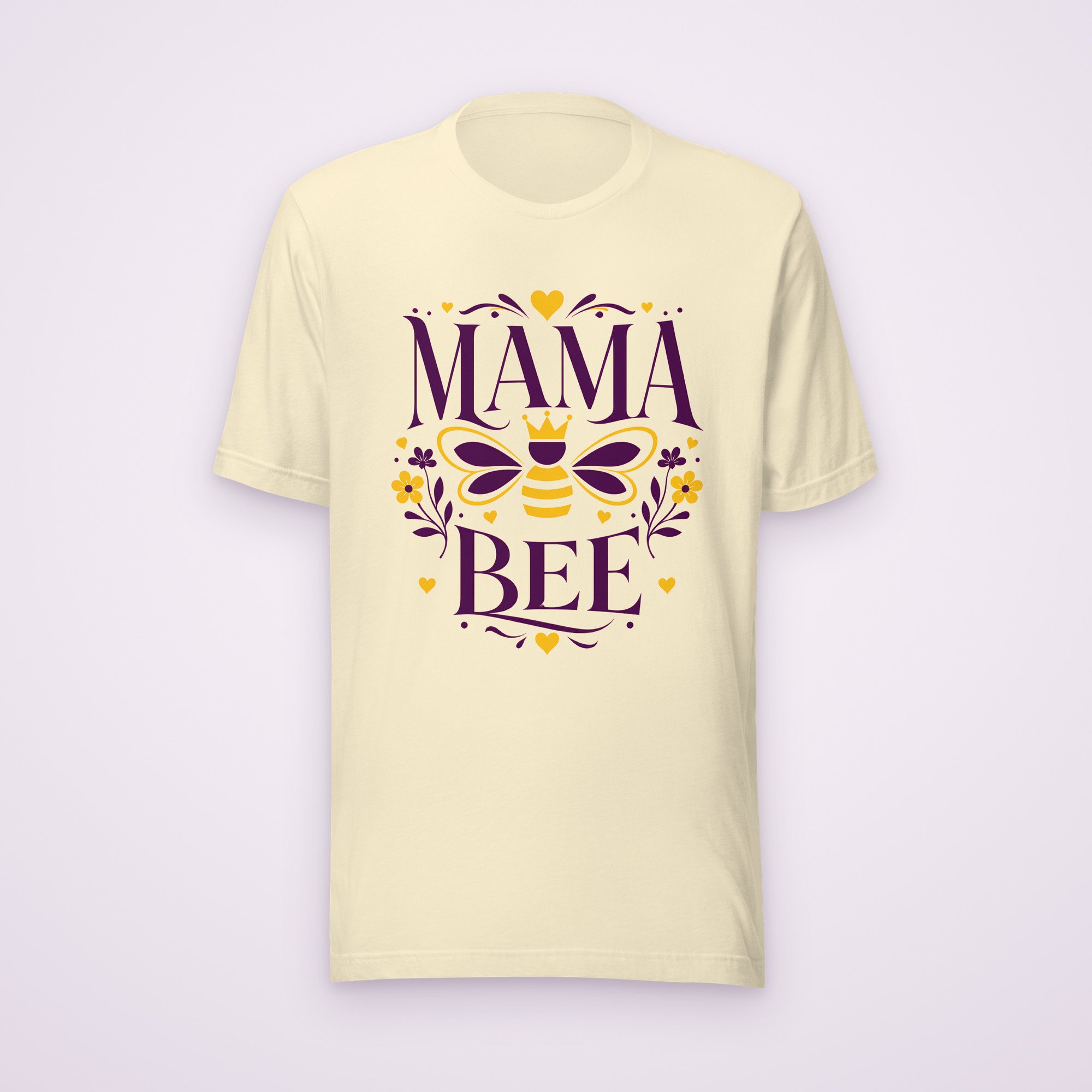 Mama Bee tee in natural, front view on a light background